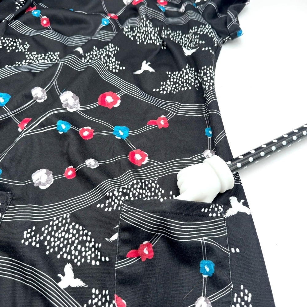 YUMI LONDON NWT Women's 4 Black Bird Floral Print Pockets Shift Mini‎ Dress - Picture 3 of 9